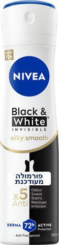 NIVEA דאודורנט ספריי בלאק אנד ווייט סילקי סמוד לאישה 150 מ"ל