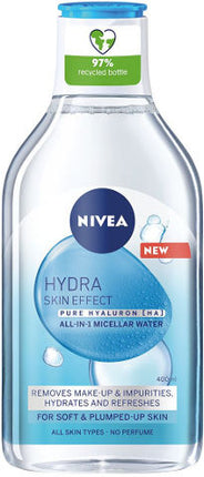 NIVEA HYDRA SKIN EFFECT מים מיסלריים להסרת איפור וניקוי הפנים עם חומצה היאלורונית 400 מ"ל