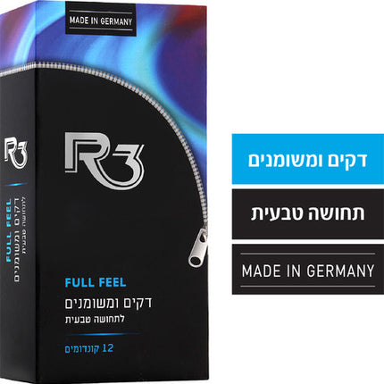 R3 קונדומים דקים ומשומנים לתחושה טבעית 12 קונדומים
