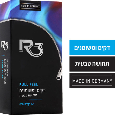 R3 קונדומים דקים ומשומנים לתחושה טבעית 12 קונדומים