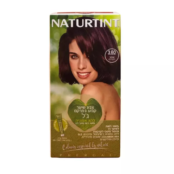 צבע שיער קבוע במרקם ג'ל ללא אמוניה 3.60 שחור דובדובן - NATURTINT