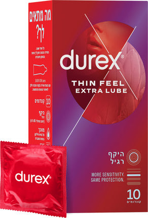 דורקס Thin Feel Extra Lube קונדומים דקים בתוספת חומר סיכה לתחושה חלקה יותר 10 יחידות