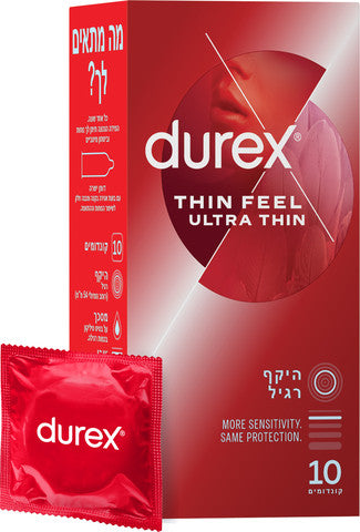 דורקס קונדומים Thin Feel Ultra Thin דקים במיוחד לתחושה מוגברת יותר מקונדומי Thin Feel 10 יחידות