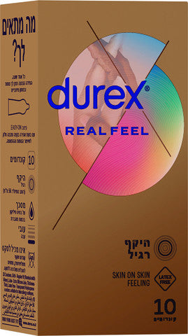 דורקס REAL FEEL קונדומים מיוצרים מפוליאיזופרן לתחושה טבעית של העור. 10 יחידות