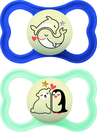 מאמ SUPREME NIGHT מוצצי סיליקון 6+ זוהרים בלילה כחול-תכלת 2 יחידות