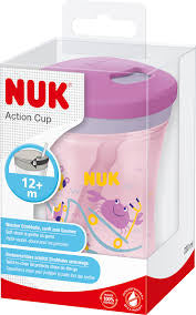 כוס מעבר Action Cup עם קשית לגילאי 12 חודשים ומעלה 230 מ''ל NUK - צבע ורוד