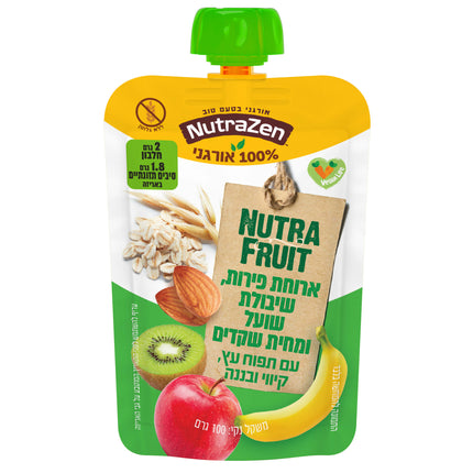 NUTRA FRUIT- ארוחת פירות, שיבולת שועל ומחית שקדים עם תפוח קיווי ובננה אורגני ללא גלוטן