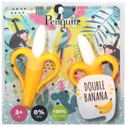 נשכן כפול / מברשת שיניים דאבל בננה לתינוקות מבית Penguin - צבע צהוב/לבן