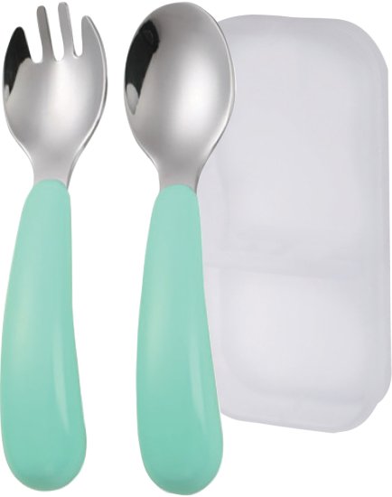 סט כפית ומזלג ממתכת כולל קופסת נשיאה מגיל 12 חודש BABY LINE