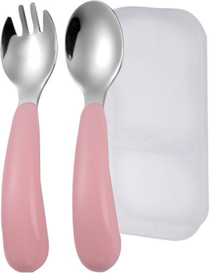 סט כפית ומזלג ממתכת כולל קופסת נשיאה מגיל 12 חודש BABY LINE