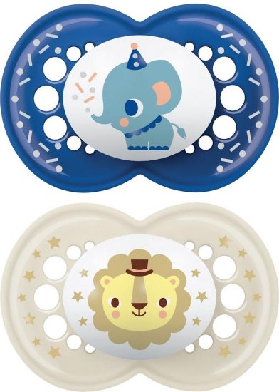 זוג מוצצי סיליקון +6 חודשים MAM - צבע כחול/בז'