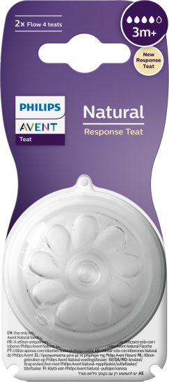 זוג פטמות האכלה לבקבוקי Avent Natural Response - גילאי 3+, זרימה שלב 4