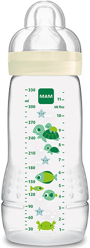 בקבוק הזנה לתינוק 330 מ''ל MAM Easy Active - צבע לבן/ירוק/צהוב