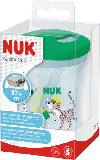 כוס מעבר Action Cup עם קשית לגילאי 12 חודשים ומעלה 230 מ''ל NUK - צבע ירוק