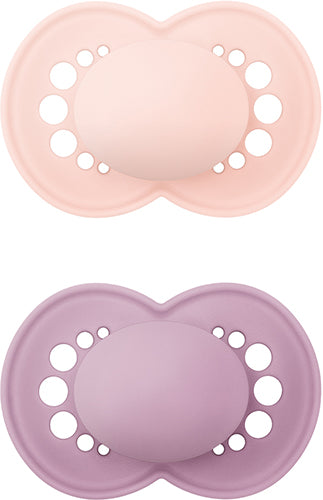 זוג מוצצי סיליקון +6 חודשים MAM - צבע ורוד בהיר/סגול