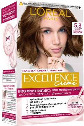 Loreal Paris - צבע שיער מטפח Excellence Creme - גוון 5.3 חום זהוב טבעי