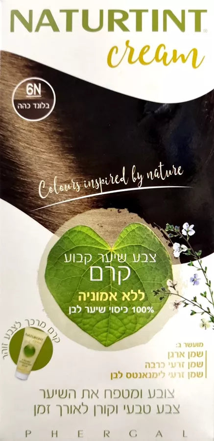 6N צבע שיער קבוע קרם ללאPPD ללא אמוניה 155מ"ל -NATURTINT