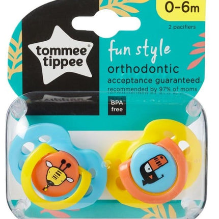 זוג מוצצים עם איורי חיות 0-6 חודשים טומי טיפי Tommee Tippee Fun Style